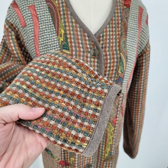 Vintage Wool Blend Blazer Jacket Button Up Plaid Funky Retro Art Print 70s 80s M - Picture 8 of 10